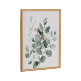 Kate and Laurel Modern Minimalist Botanical Watercolor in Muted Teal Framed Wall Art by The Creative Bunch Studio, 12x16 Gold, Soft Eucalyptus Plant Art for Wall