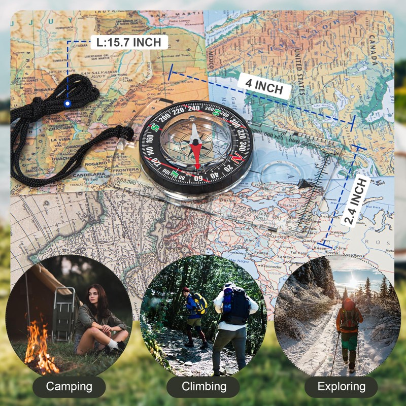 Nihtdoy Multipurpose Outdoor Compass for Hiking, Scouting, Camping, and Navigation