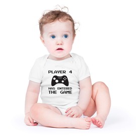 AW Fashions Player 4 Has Entered The Game Baby Bodysuit Funny Cute Romper Clothing for Newborn Boys Girls (Newborn, White)