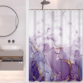 Umpoo Abstract Marble Bathroom Shower Curtain Purple Gradient Watercolor Waterproof Polyester Shower Curtains Modern Luxury Artistic Aesthetic Shower Curtain with Hooks Decorative, 69x70 Inch