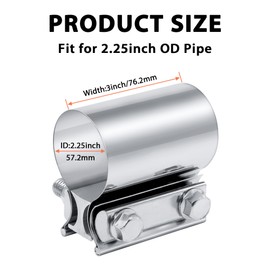 WYSIWYKA 2.25 Inch Exhaust Clamp, 2 1/4 Inch Butt Joint Exhaust Band Clamp, 304 Stainless Steel Exhaust Pipe Muffler Band Clamp Sleeve Coupler for Exhaust Pipes, Mufflers