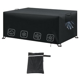 Leeko Waterproof Protective Cover for Garden Furniture 420D Oxford Fabric PU Anti-UV Protective Layer Tarpaulin with Windproof Clips Ventilation Garden Table Cover for Furniture Sets (180 x 120 x 74