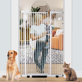 59 inch Extra Tall Cat Pet Gate Baby Gate Adjustable 29.13" and 49.21" Wide Pressure Mounted Walk Through Swing Safety Pet Gates Child Gate for Stairs, Doorway, House (White, 59 * 49inch)