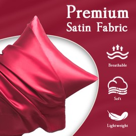 LIFCOM Satin Pillowcase for Hair and Skin,Standard Wine Red 20x26 Inches Set of 2，Similar to Silk,Silky Feel Satin Pillow Covers 2 Pack with Envelope Closure(20"×26", Wine Red)