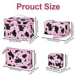 Mulaibdin 4 Pack Makeup Bag, Cows Travel Toiletry Bags for Women, Cute Cosmetic Organizer Pouch with Small Make Up Bag Leather Waterproof Handbag (Style2)