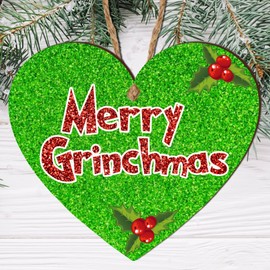 Handcrafted Wooden Plaque - or 10cm x 9cm Decoration for Christmas, Christmas Festive Decor & Gift (Grinchmas Green)