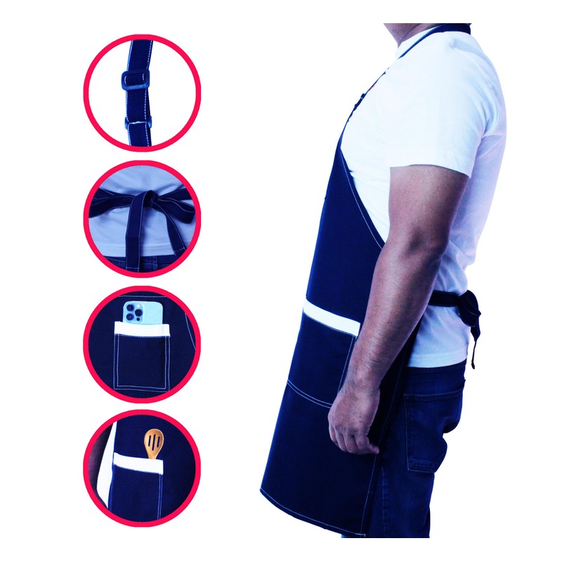 Cotton Aprons For Women Adjustable Bib Three(3) Large pockets- Apron