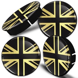 SkinoEu 4 x 60mm 3D Gel Car Wheel Centre Universal Rims Hub Center Caps Vehicle Auto Tuning Emblem Black Gold UK United Kingdom Flag C 95