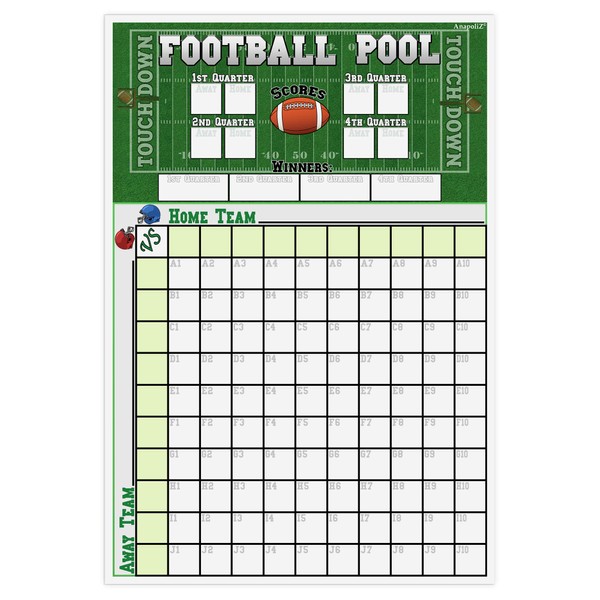 AnapoliZ Football Pool Poster | (13” inch x 19”inch) Football Squares Pool Board | Office Pool Football Poster | Big Game Party Decorations | Football, Super Game Bowl Party Pool Poster