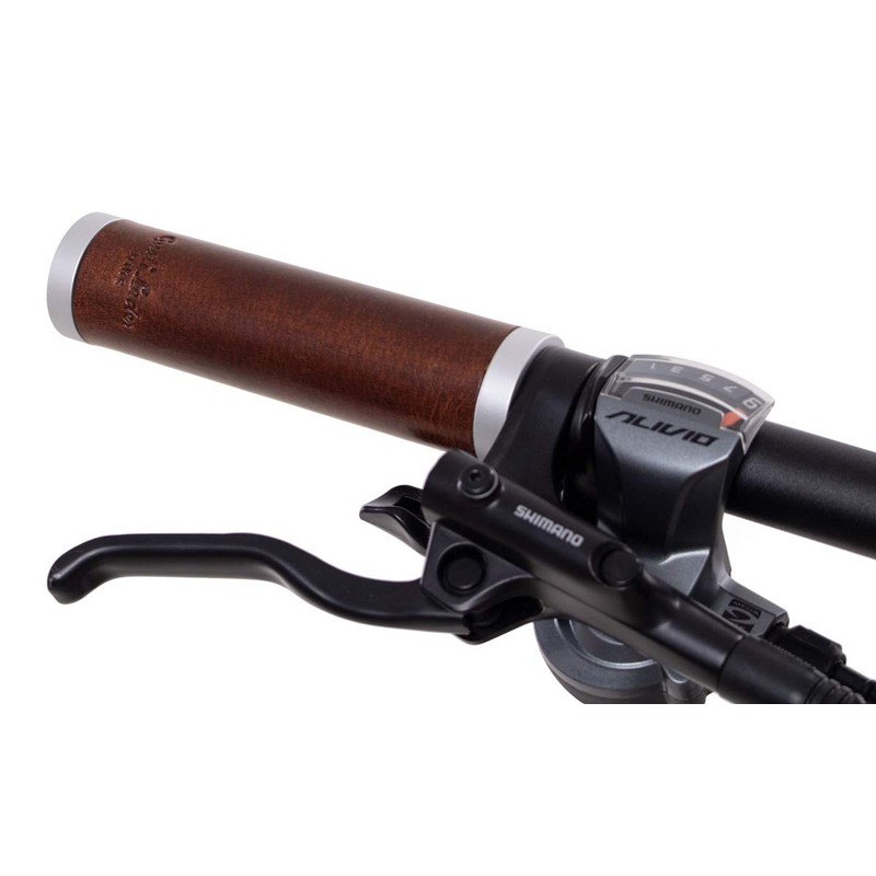 Gusti Gary F. Leather Handlebar Grip, Brown / Silver Matt