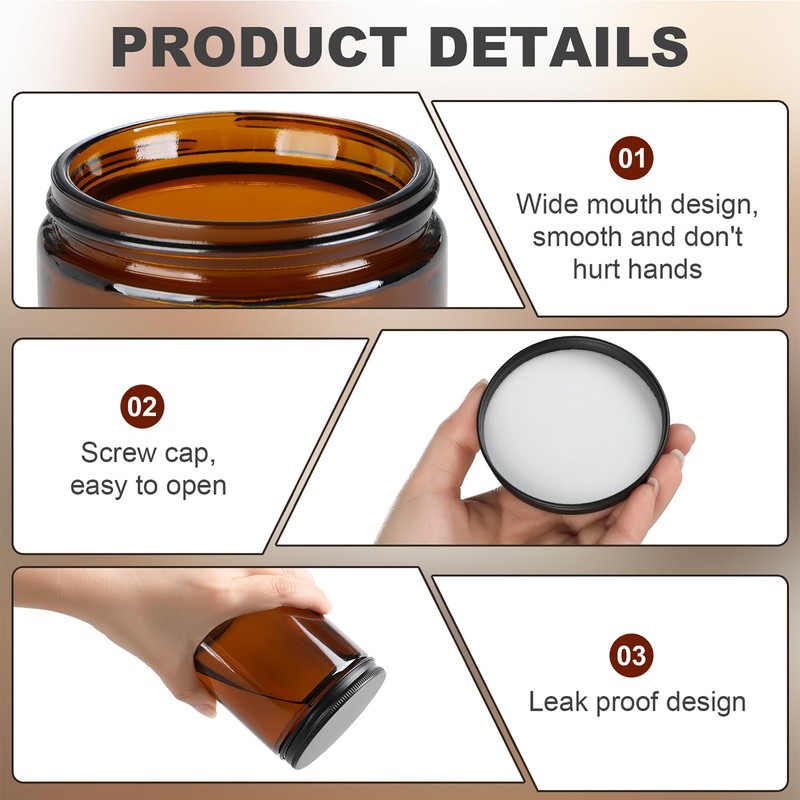 12 Pack Amber Glass Jars, 8 Oz Thick Amber Round