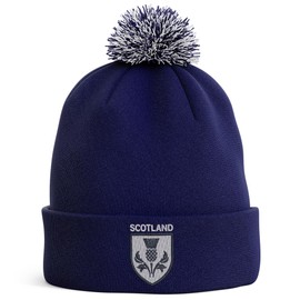 Purple Print House Embroidered Scotland Badge Bobble Hat Men Women Rugby Scottish Supporters Nations Winter, One Size, Navy