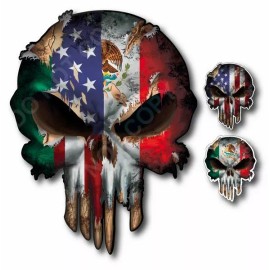 Decals by Haley 3X SKULL USA MEXICAN AMERICAN FLAG DECAL STICKER CAR TRUCK WINDOW BUMPER MEXICO