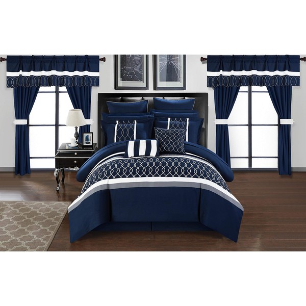 Chic Home Dinah 24 Piece Bed in a Bag Comforter Set, King, Blue