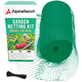 AlpineReach Garden Netting 15 x 50 ft Heavy Duty Bird Net, Deer, Plant Protection Extra Strong Woven Mesh, Reusable Kit with Zip Ties, Animal Fencing for Fruits Trees, Green