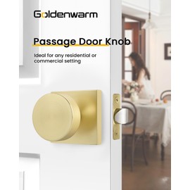 Goldenwarm Passage Door Knobs Gold, Zinc-Alloy Heavy Duty Closet Door Knob, Contemporary Brass Door Knob Passage, Brushed Gold Door Knobs for Hallway(1 Pack)