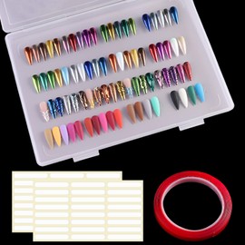 SUTOKAKA Nail Swatches Storage Box Press-On Nail Display Organizer Large Transparent Fake Nail Packaging Case with Double-Sided Adhesive Tape for Manicure Studio Salon Supplies