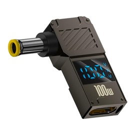 Poyiccot DC 5.0x1.0mm Power Plug, USB C Female to DC 5.0x1.0mm Adapter, 90 Degree 100W Output 20V 5A Power Adapter with LED Digital Display Charging Connector for Laptop, 1Pack