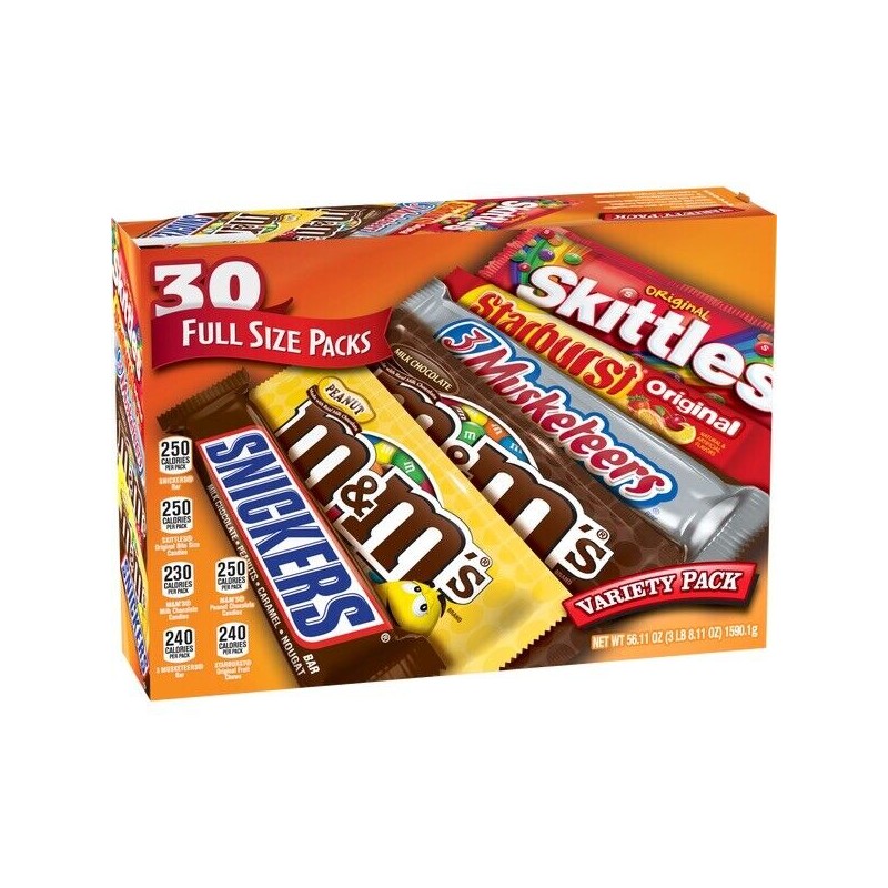 Mars Candy Bar Variety Pack 30ct – M&M's, Snickers, Skittles