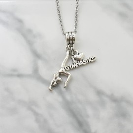 I Love Gymnastics Necklace in Silver Toned Metal | 14 Inch Stainless Steel Cable Chain with Lobster Clasp and 2 inch Extender | Perfect Gift for Little Girls