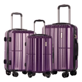 TRACK TRAVEL 3 Piece Luggage Set ABS+PC Expandable Hardshell TSA Lock Aluminum Trolley Spinner Wheels (Purple, 3 Piece Set)