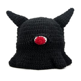 Hshsclth - Sombrero de ganchillo divertido monstruo espeluznante lindo hecho a mano con cuernos de diablo y globo ocular 3D para Halloween, Negro -, Talla única