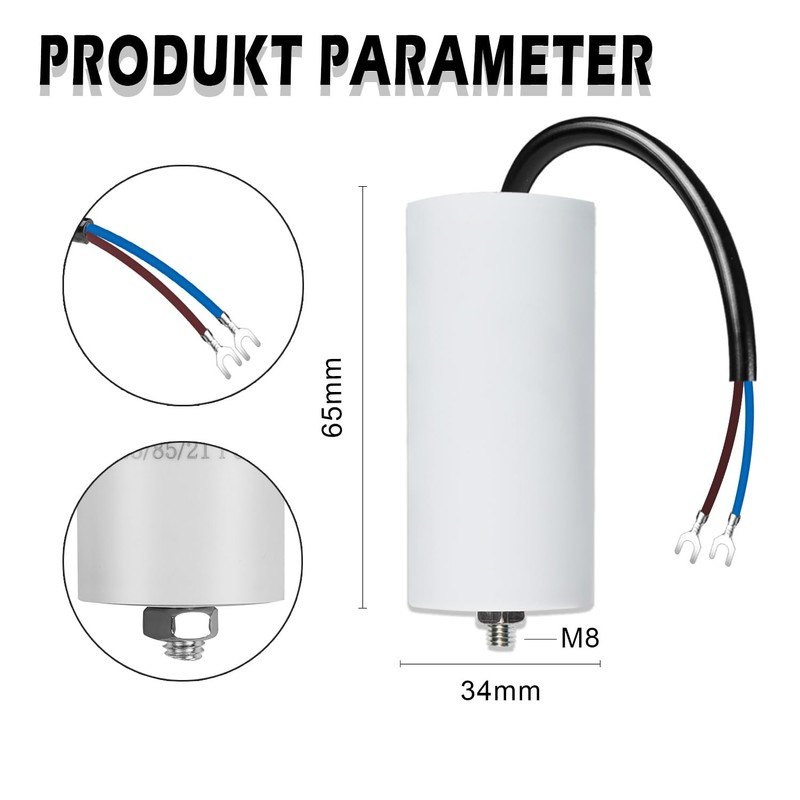 Iruihoo Motor Capacitor 6µF CBB60,450V Capacitor 50/60Hz 6UF Starting Capacitor