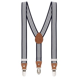 BomGuard Boys Braces Bow Tie Set for Height 140 cm - 175 cm Teenagers Children Approx. 12-17 Years, Midnight Blue Striped + Bow Tie Midnight Blue