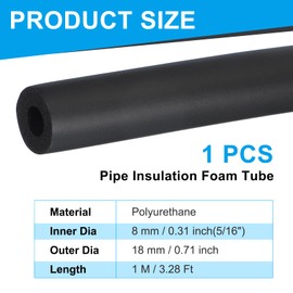 PATIKIL Pipe Insulation Foam Tube, 5/16" ID x 3.28Ft Foam Pipe Cover Foam Tubing for Handle Grip Support AC Unit Exercise Machine Roof Rack, Black