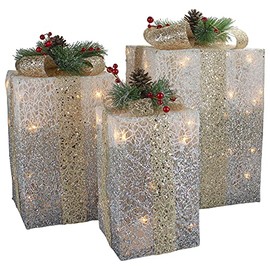 Northlight Set of 3 Silver Mesh Glittered Gift Boxes Outdoor Decorations