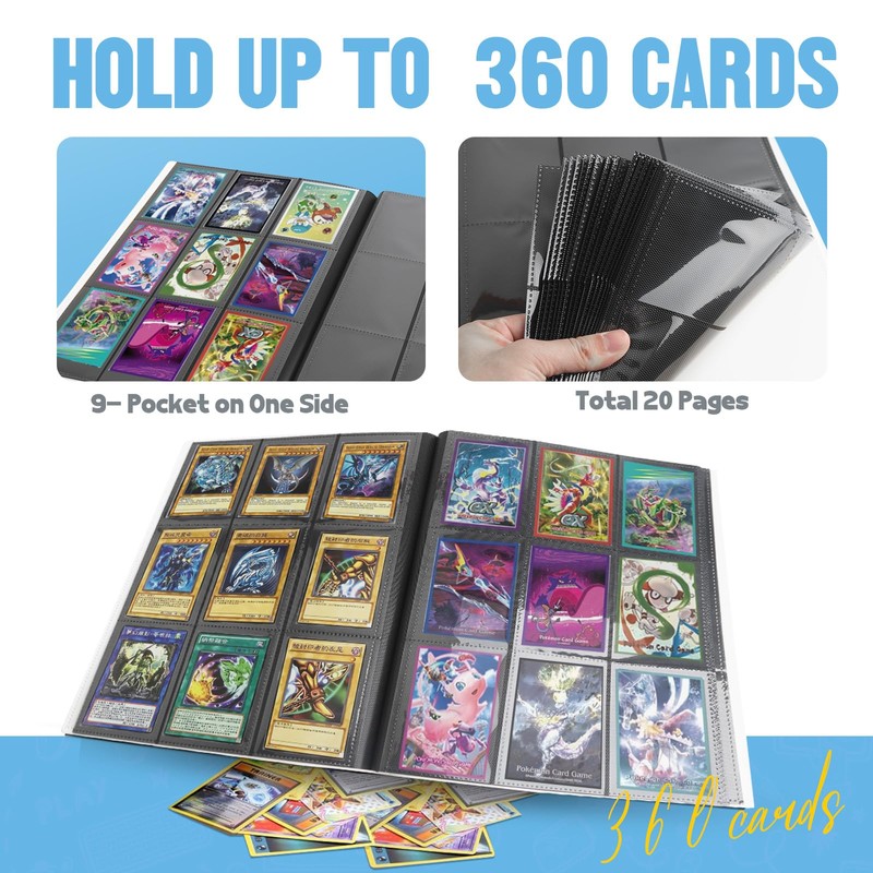 Card Binder 9-Pockets, Trading Card Binder, 20 Pages, 360 Card