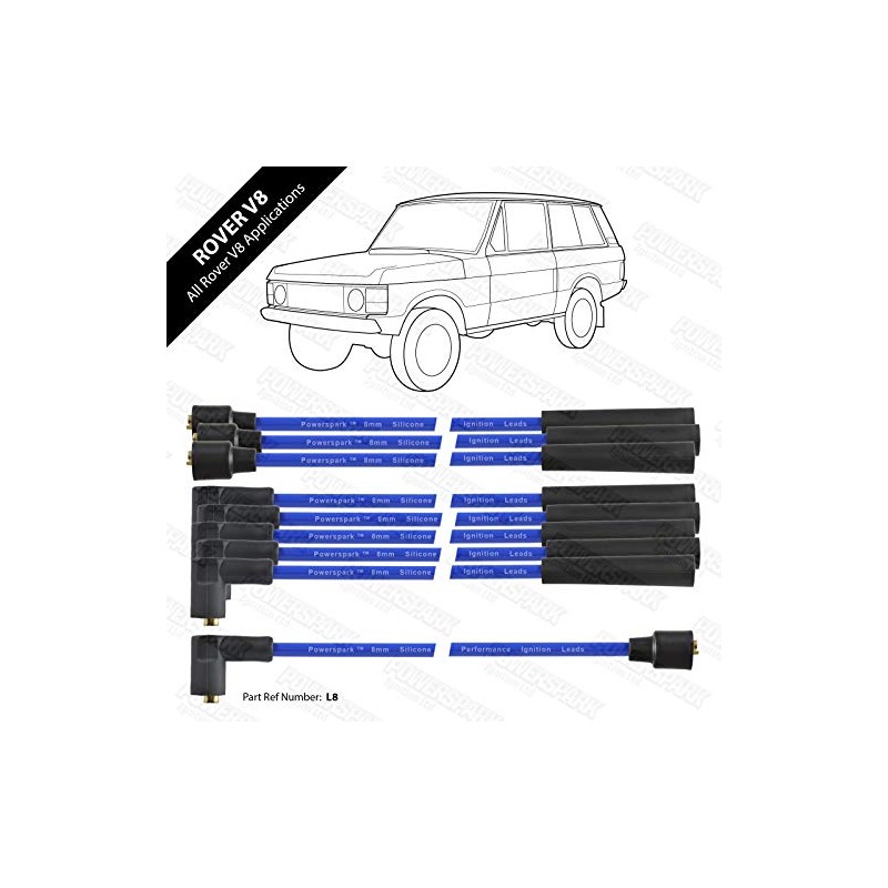Powerspark Rover V8 8mm Blue HT Leads Performance Double Silicon