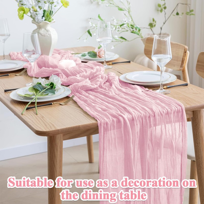 Cheesecloth Table Runner, Pink Table Runner for Weddings & Events,