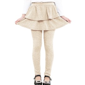 RieKet Girls School Uniform Pants Warm Stretchy Athletic Leggings with Skirt 2-14 Years Khaki 9-10 Years