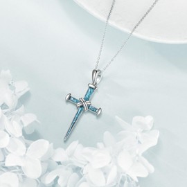 DAYLINLOVE Nail Cross Necklace for Men Women 925 Sterling Silver Turquoise Italian Rope Wrap Nail Cross Pendant Necklace Religious Jewelry Gifts