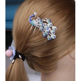 Wedding Bridal Headpiece Rhinestone Hair Comb Women Peacock Hair Clip Side Comb (Style 1, One Size)
