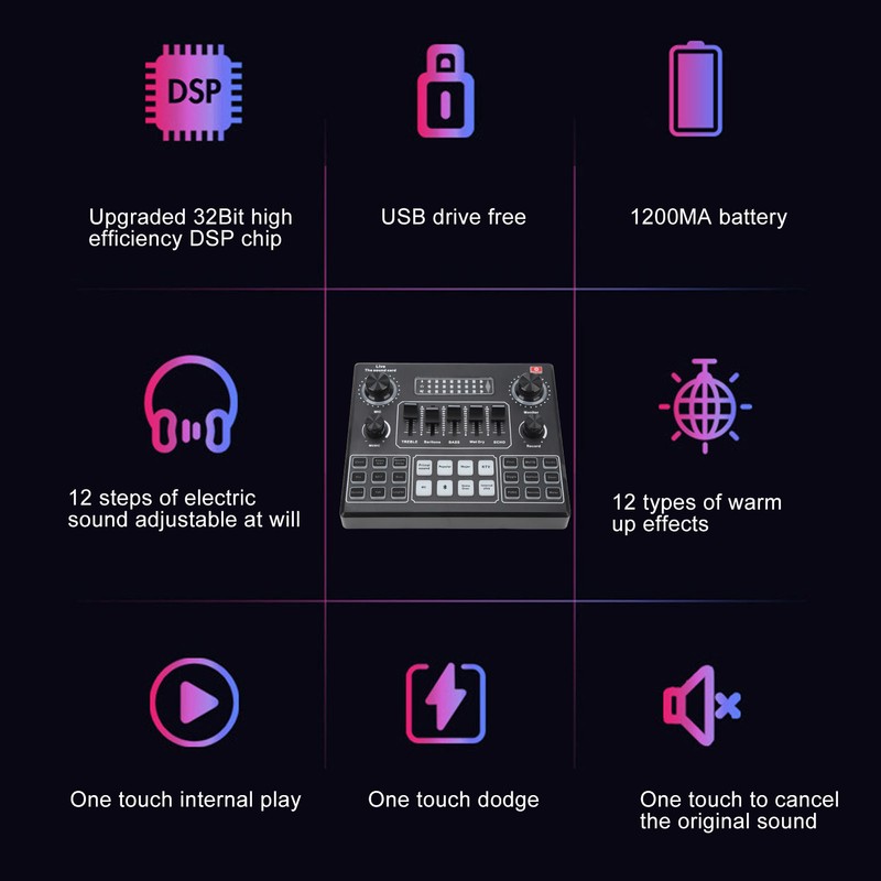 Live Sound Card Professional Dual Channel Bluetooth Stereo Mixer Board