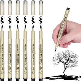 CHARSOCO L Micro Pen, 6 Pack Black Fine Point Pen with Waterproof Archival Ink, 2-5mm Fineliner Ink Pens for Artist Illustration, Sketching, Anime, Manga, Technical Drawing and Scrapbooking