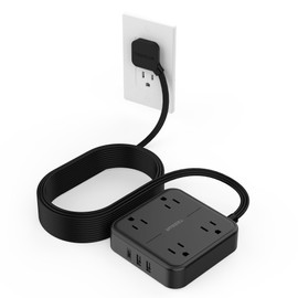 TESSAN Regleta Multicontacto Extension Electrica con Protector de Sobretensión, Enchufe Plano Conector Multiple con 4 Salidas y 3 USB(1 USB C), Plana Extensión 4.6M, Hogar Oficina Dorm, Negro