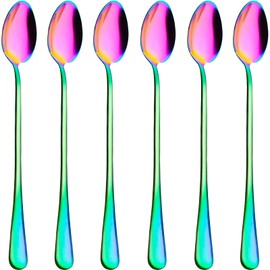 Latte Spoons,Set of 6 Long Handle Spoons,19cm Stainless Steel Coffee Spoons, Ice Tea Spoons, Espresso Spoons, Dessert Spoons for Coffee Tea Dessert Sundae