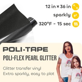 Poli-Flex® Pearl Glitter® - Heat Transfer Vinyl (HTV) - 12 in x 36 in Glitter Iron-On Foil - Easy to Cut & Weed - Sparkling Shine for DIY Shirts - Black