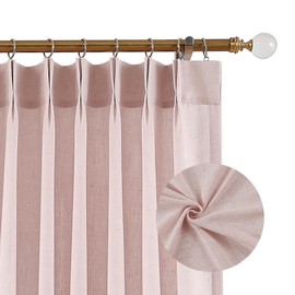 108 Inches Soft Pink Pinch Pleated Semi Sheer Curtains Linen Blend Light Filtering Window Curtain for Living Room Bedroom Pinch Pleat Back Tab Drapes with Hooks 2 Panels 40" W x 108" L