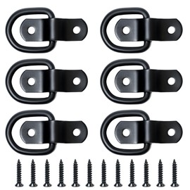 6-Pack 1/4" D Rings Tie Down Anchors Hooks with Bolt-on Mounting Bracket Clips- Heavy Duty Black Steel D-Ring Tie Downs 2400 Pound Capacity for Trucks and Flatbed Trailers, Included Screws ﻿