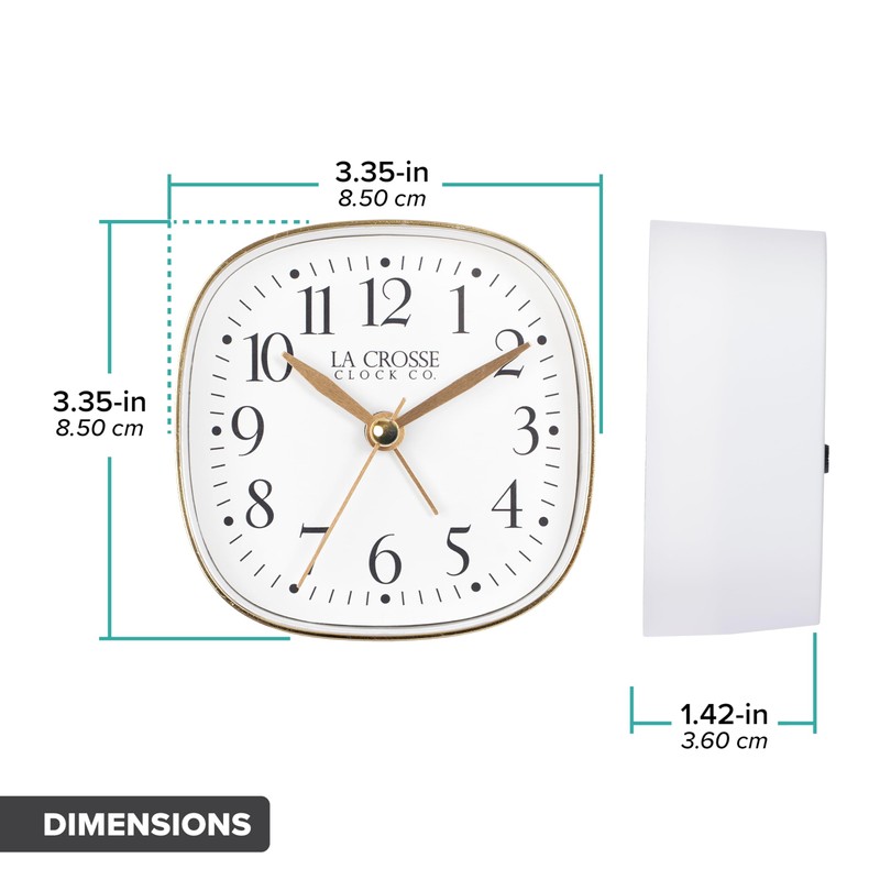 La Crosse Clock 617-379W White Square Silent Sweeping Analog Alarm