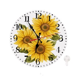 Ansouyi Round Wall Clock Battery Operated Clocks Wallclock 10 Inch,Yellow Sunflowers on White Silent Non Ticking Wall Clock for Living Room,Kitchen,Home,Bathroom,Bedroom,Office or School