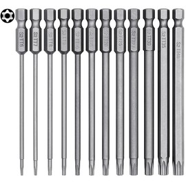 YUHIAKE 12-Piece Torx Bit Set Long with Hole, T6-T40 100 mm Length, Torx Long Screwdriver Bit Set, Torx Bit Set Long Magnetic, 1/4 Inch Hex Shank