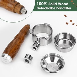 54mm Bottomless Portafilter 3 Ear with 2 Filter Baskets(Single+Double Shots),100% Stainless Steel Portafilter,Fits Breville Espresso Barista Series BES870/878/880 Machine, Walnut Handle