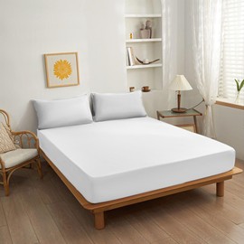 NAFAY LIVING Fitted sheet-Plain Dyed Ultra Soft Microfiber Bedding Sheet Set 25cm Deep- Non-Iron, Wrinkle Free & Breathable Bed Sheet (White, Double)