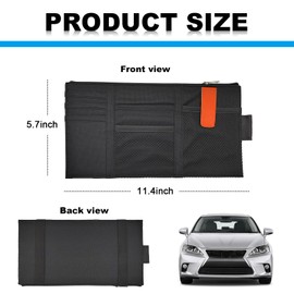 Suvnie Car Sun Visor Organizer, Auto Interior Visor Storage Pouch Holder with Zipper, Multi-Pocket Net Personal Belonging Organizer, Universal Car Accessory for Cards, Documents (Black)