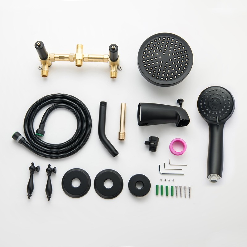 LIWEIKE Matte Black 2 Handle Shower Faucet Set, Wall Mount